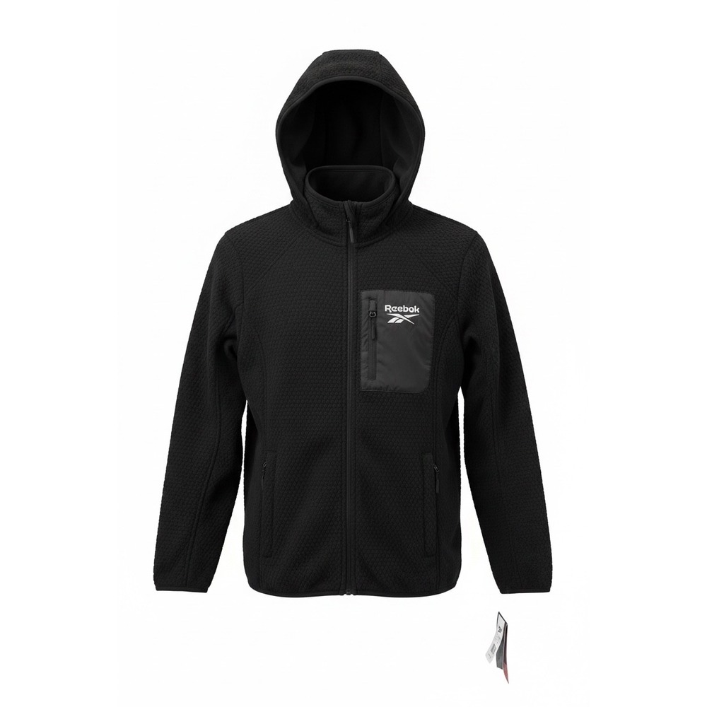 Reebok Womens Black Diamond Quilted Full Zip Fleece Hoodie Jacket OLRB923 Size M